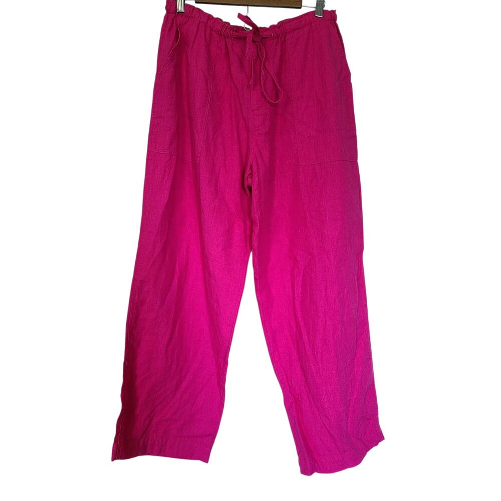 Ichi Antiquités Japan Hot Pink 100% Linen Wide Leg Pants Size 2(S/M) Drawstring